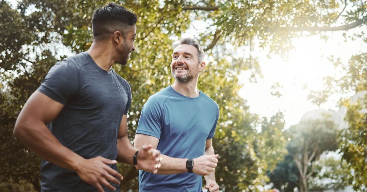Active men jogging in Southlake, TX, showcasing Men’s Performance energy levels
